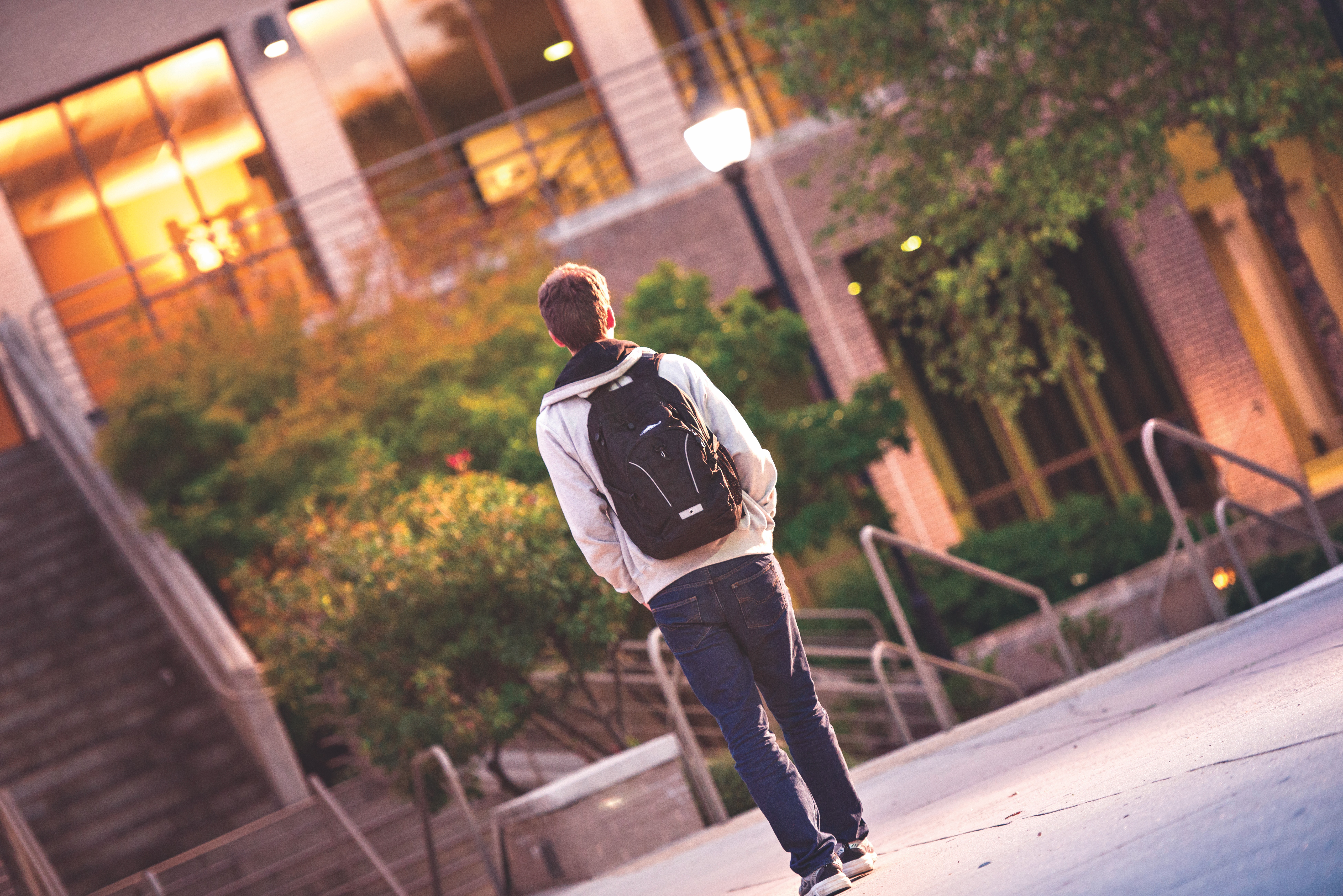 Student walking on campus.