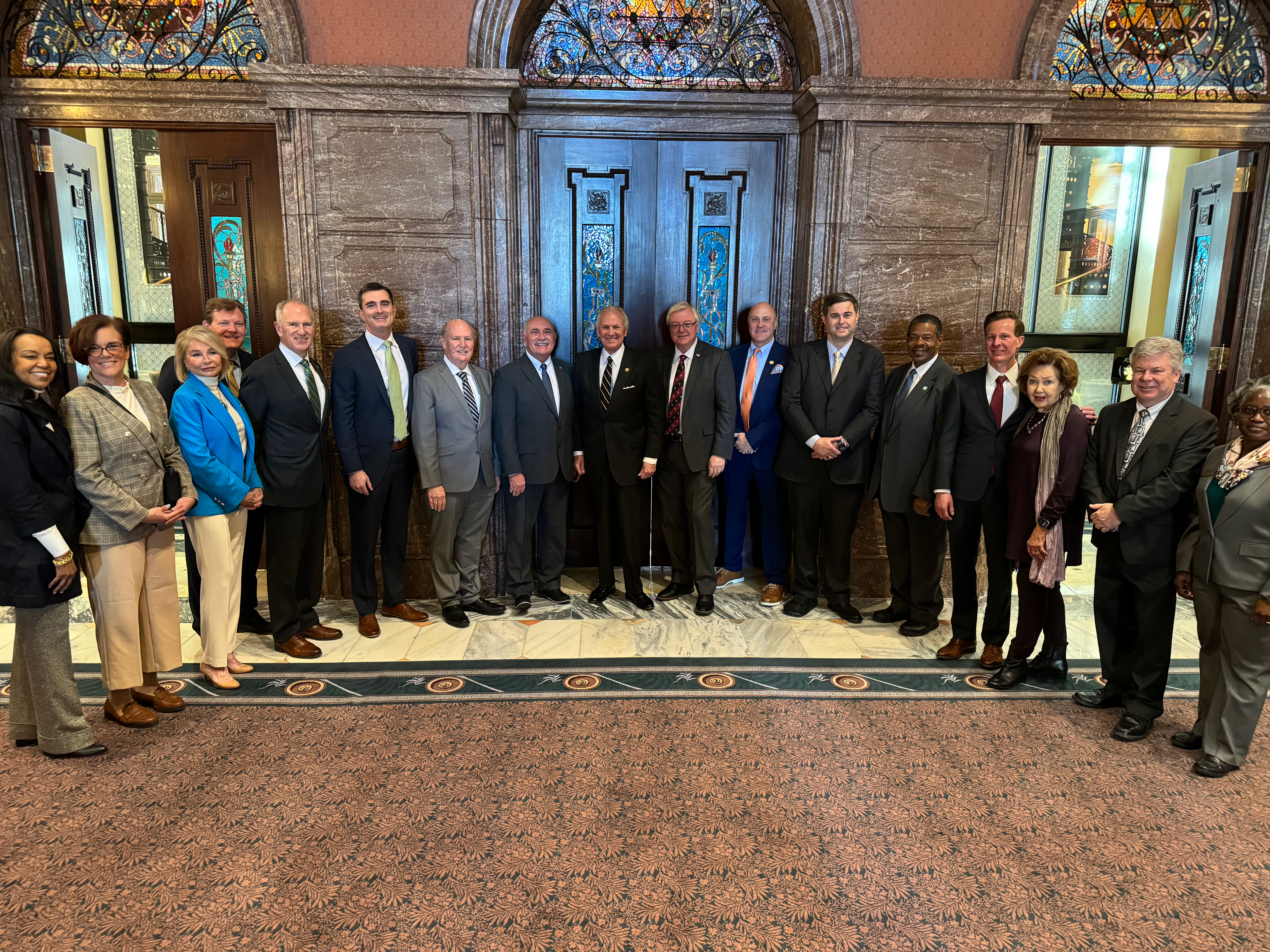Image of presidents of the SC Technical College System with Governor Henry McMaster on the second floor of the SC Statehouse.