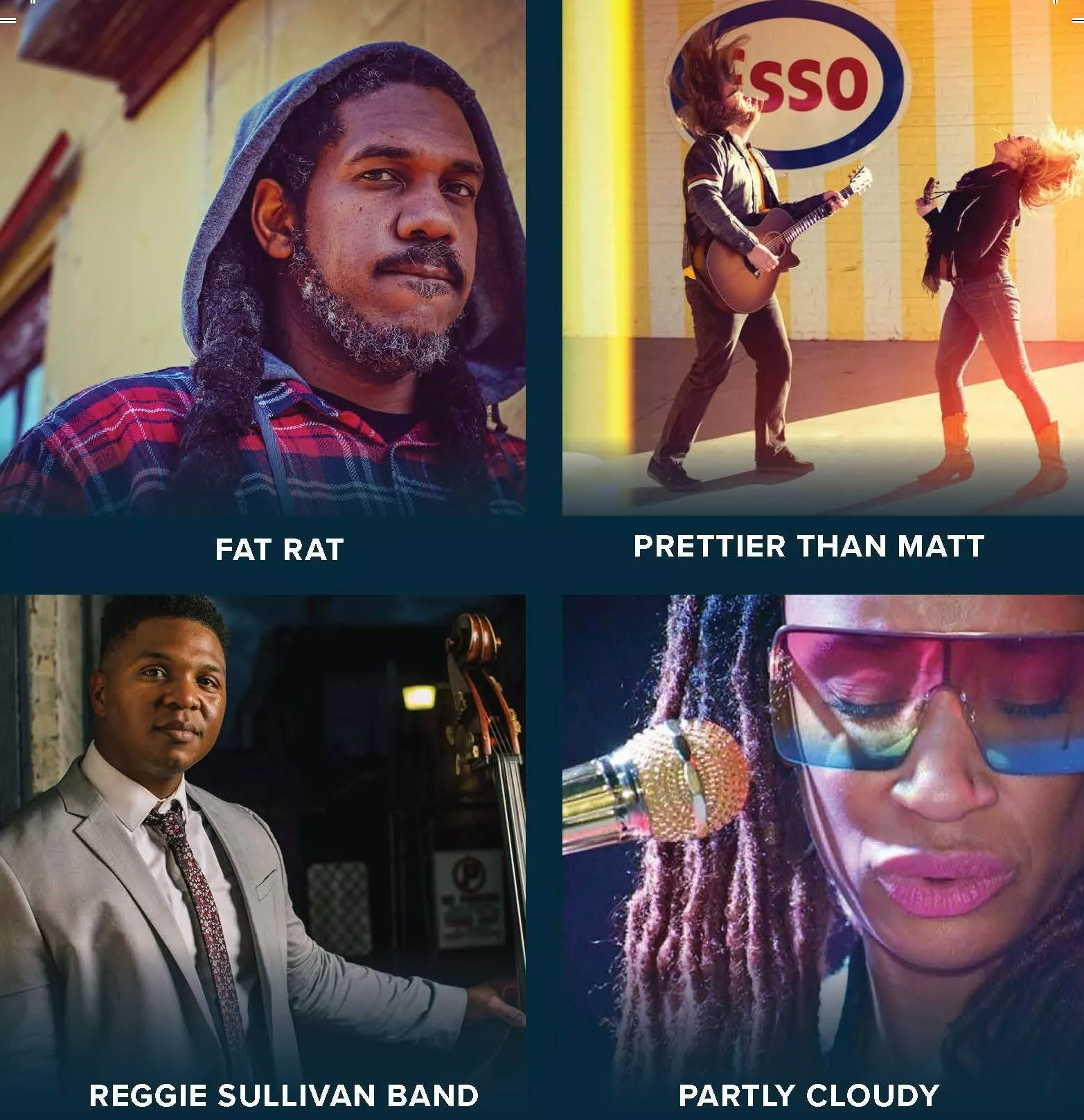 Carolina Shout Festival artists Fat Rat, Prettier than Matt, Reggie Sullivan Band, and Partly Cloudy
