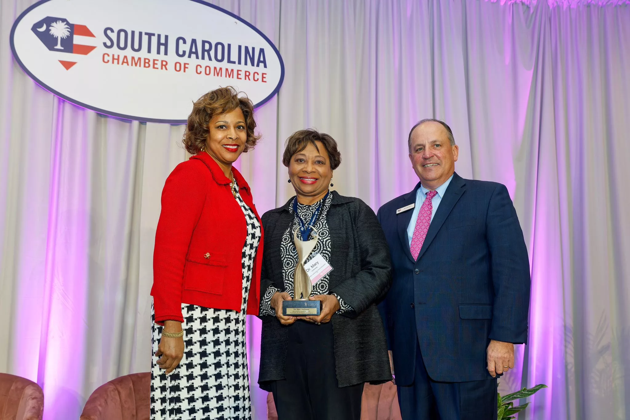 Pictured left to right: S.C. Chamber Chief Diversity Officer Cynthia Bennett, Dr. Mary Holloway, S.C. Chamber President & CEO Bob Morgan