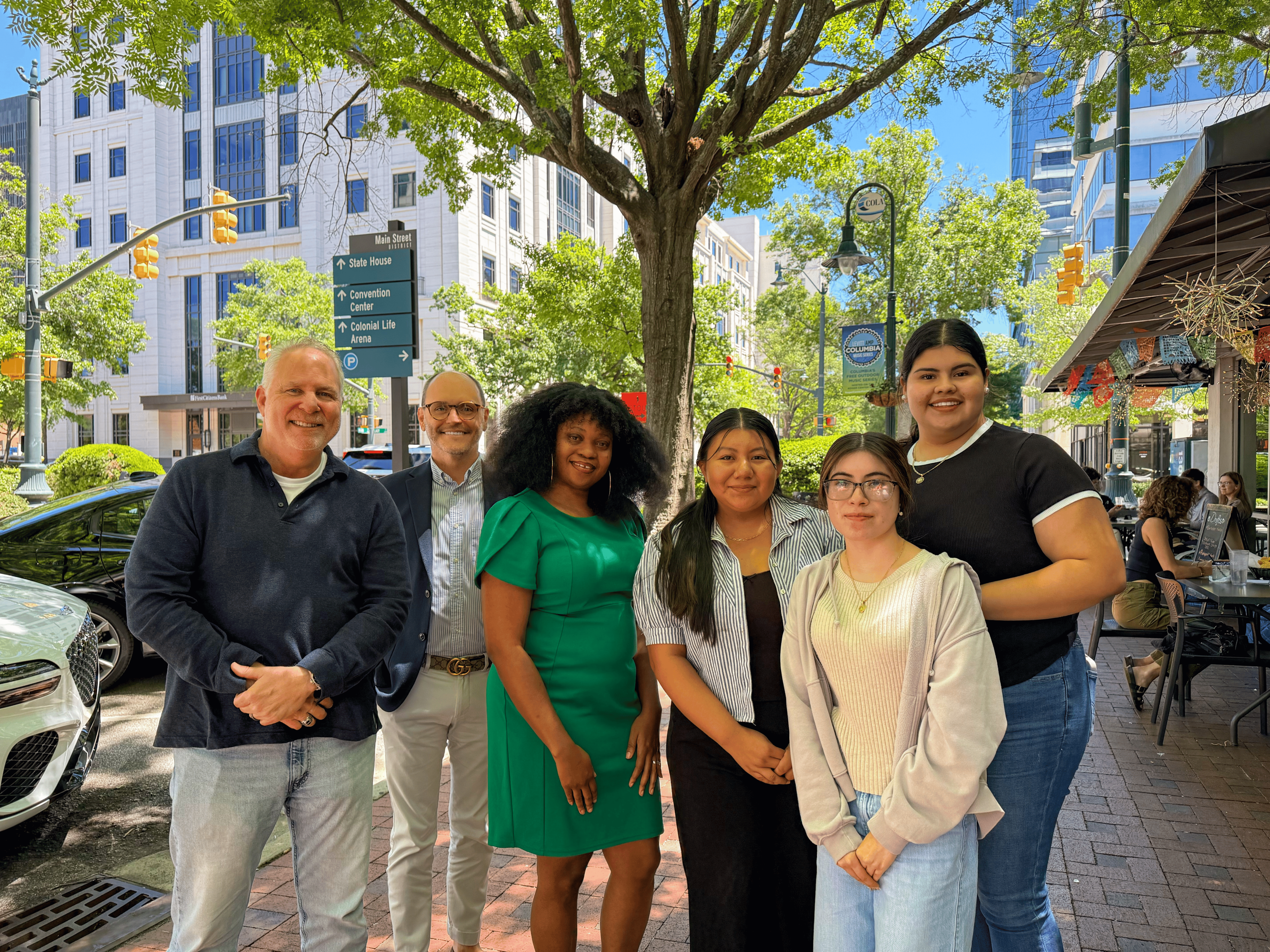 (L-R) Chris Clark, Senior Architect, GMK Associates; Allen Sharpe, MTC Senior Director of Philanthropy; Cierra Davies, MTC Professor of Architectural Engineering; and MTC students Karina Rendon, Magdalena Aranda Ojeda and Cynthia Aranda. 