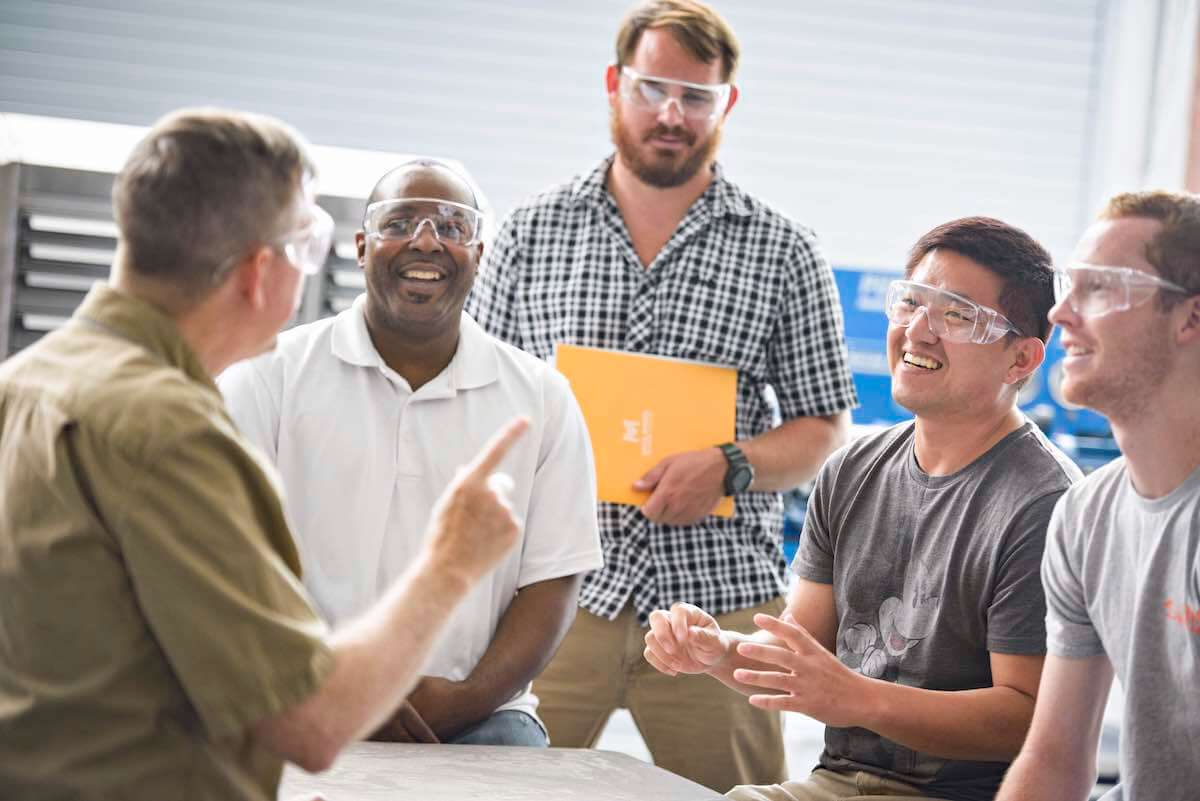 Training students preparing for class.