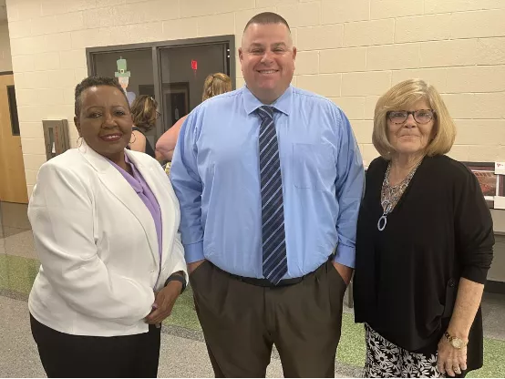 Image of Debbie Walker, Andrew Richbourg, and Sylvia Corley-Drennan at the 2023 Airport High School Educator's Hall of Fame.