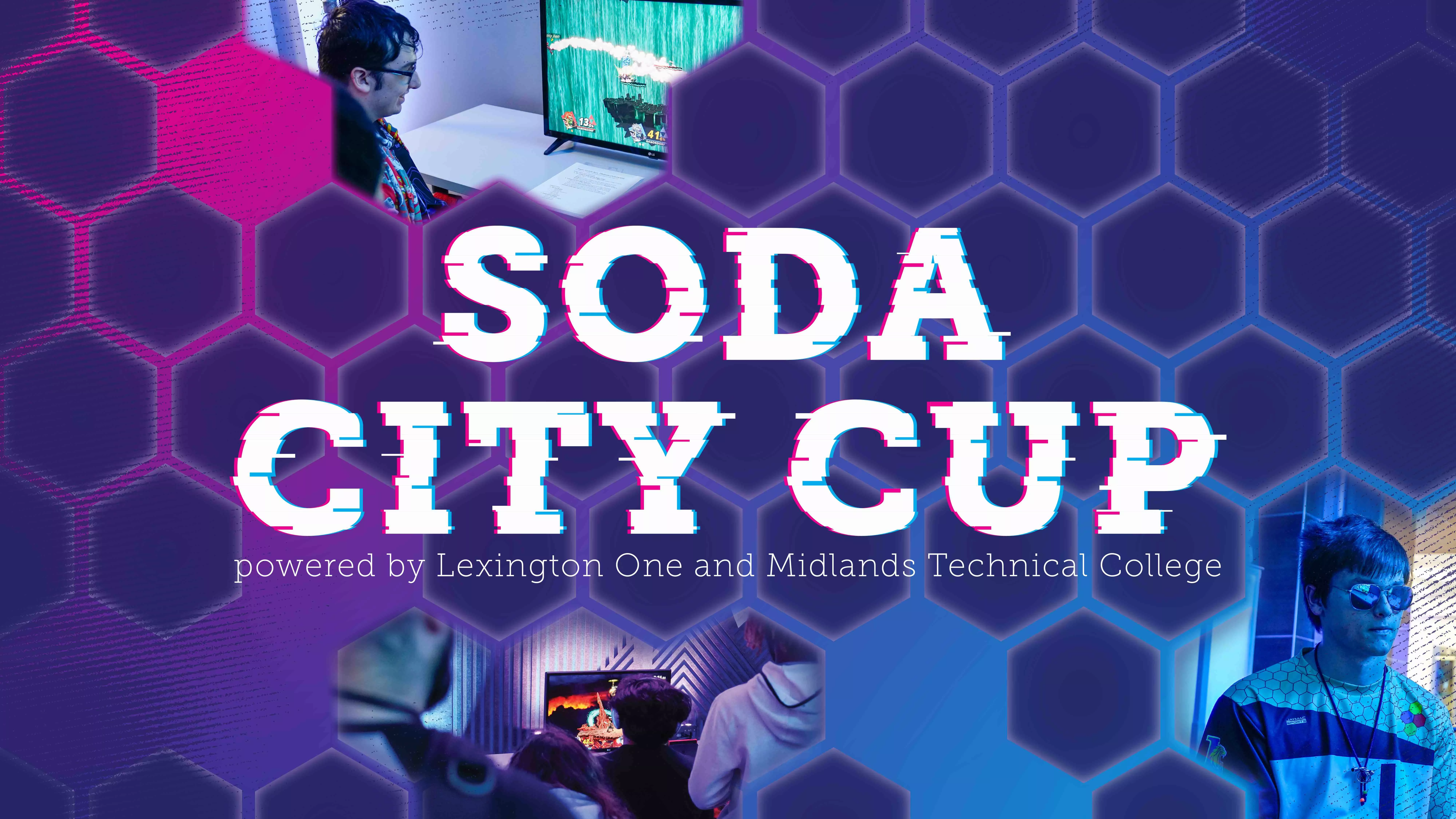 esports graphic titled Soda City Cup - powered by Lexington One and Midlands Technical College