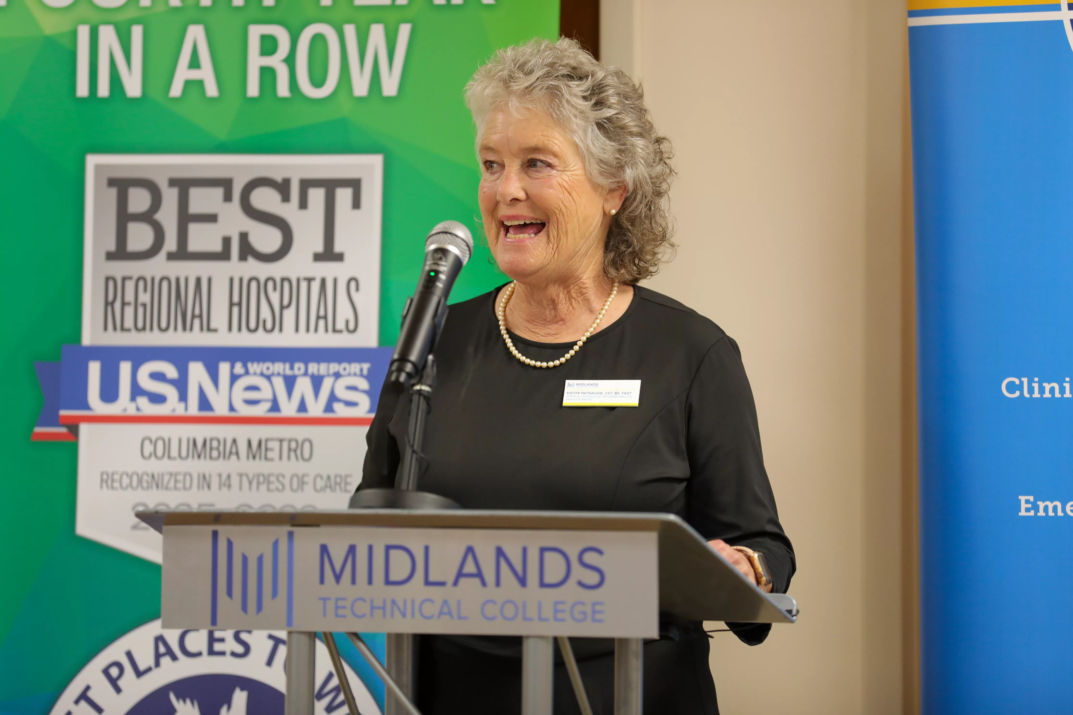 Kathy Patnaude, Surgical Technology Program Director Midlands Technical College speaking at podium.
