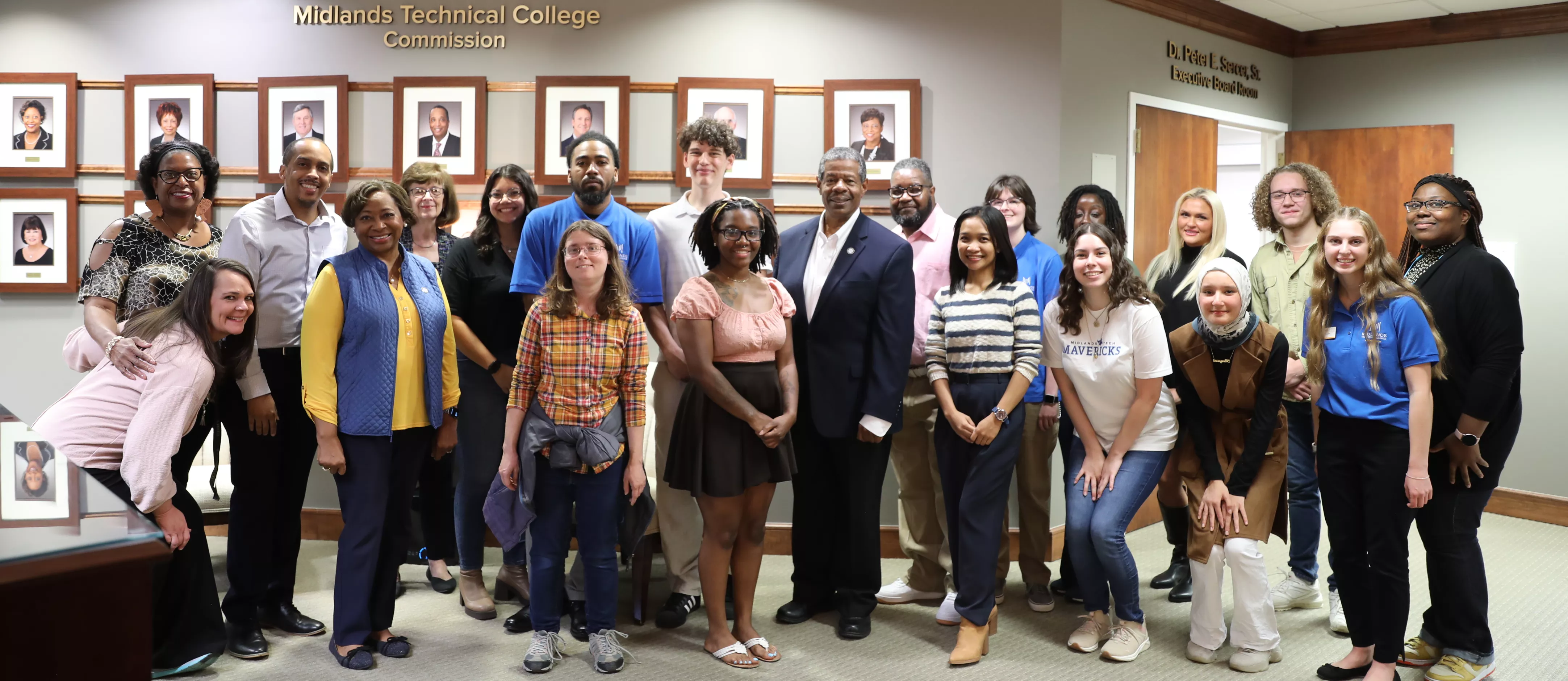 MTC student Ambassadors, president and leadership standing together and smiling